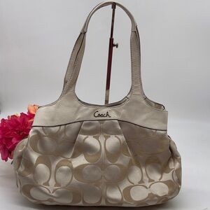 Coach Tan & Cream Signature Canvas Shoulder Bag